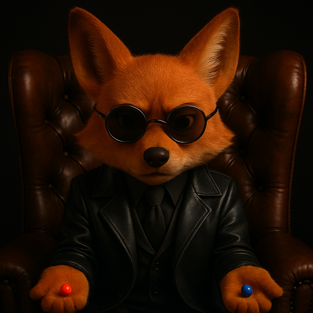 Renard en cuir et pilules colorees